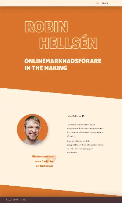 Hemsida skapad av Onlinemarknadsförare Robin Hellsén